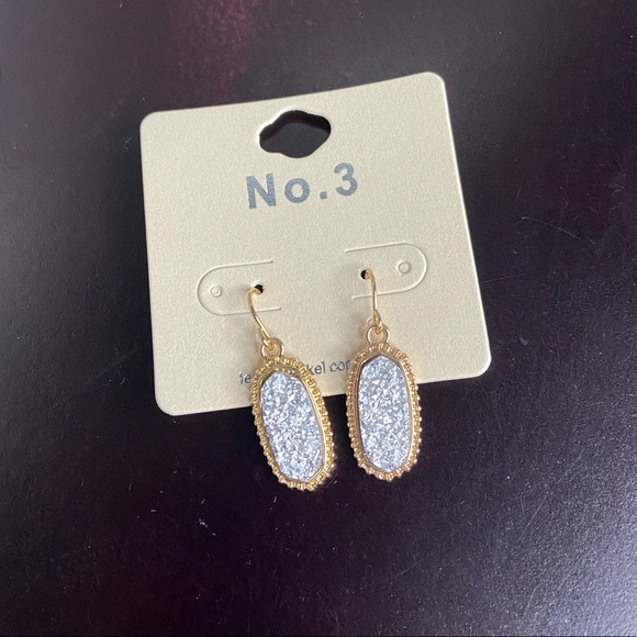 White crystal druzy drop earrings - Picture 3 of 5